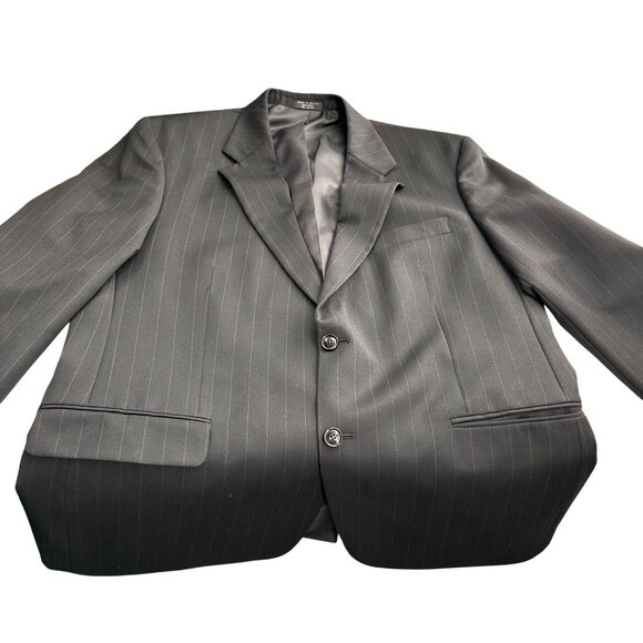 Tailors Row Mens Pinstripe Black Wool Suit Jacket Blazer 46R Single Breasted - Picture 7 of 12